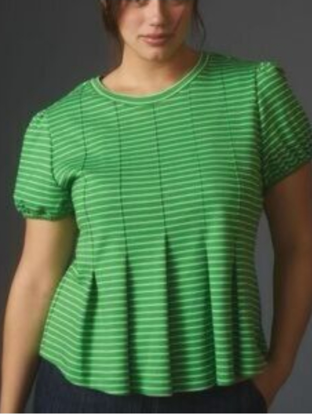 Maeve Green Striped Peplum Top Size Medium